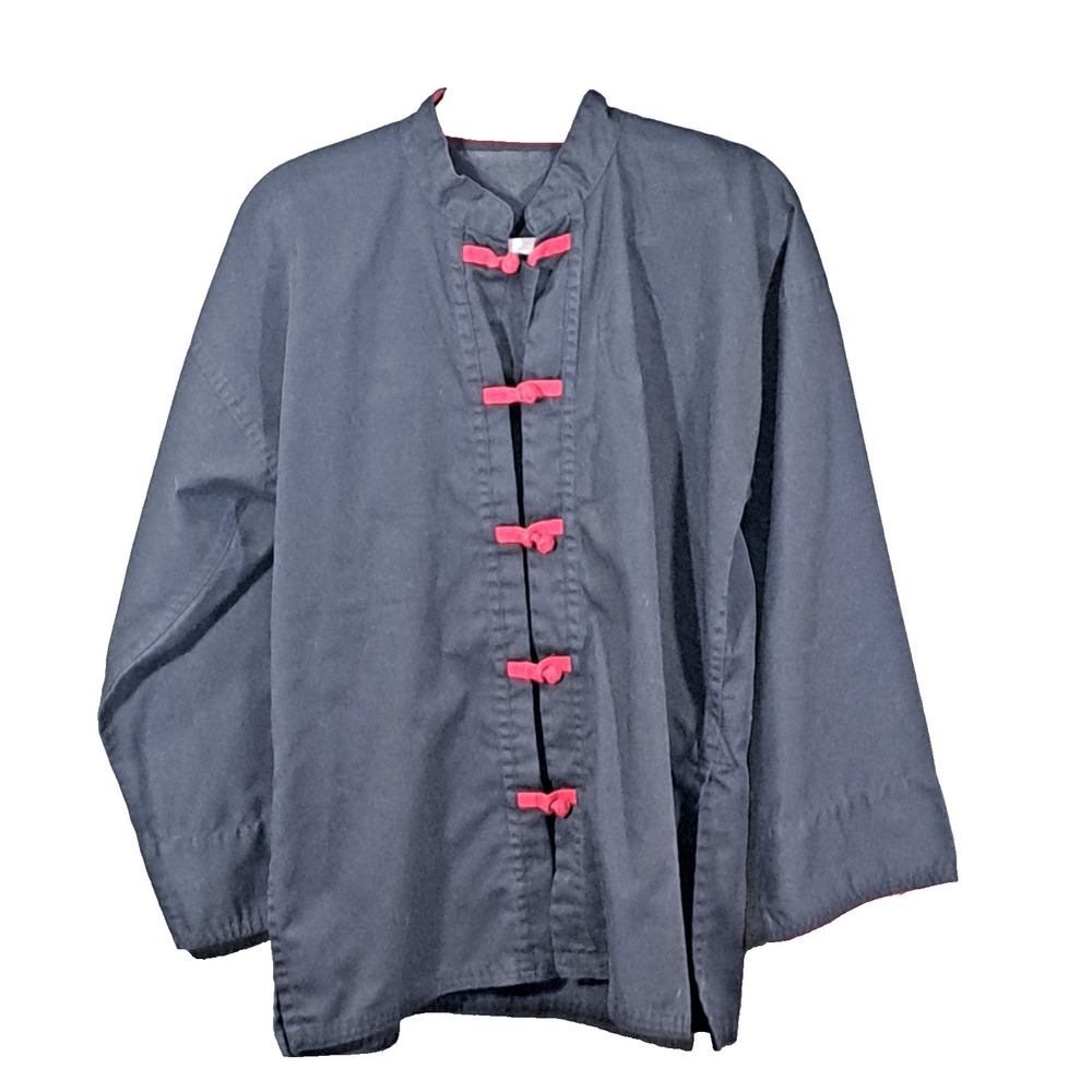 Century Martial Arts Jacket Mens Black Red Frog Button Kung Fu Top RN 64995